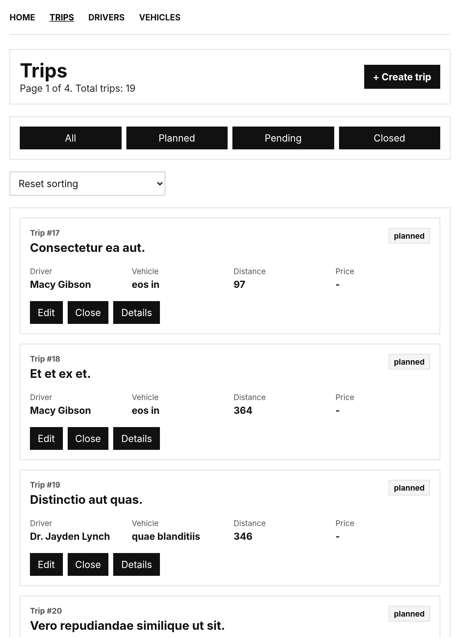 FleetFlow trips page