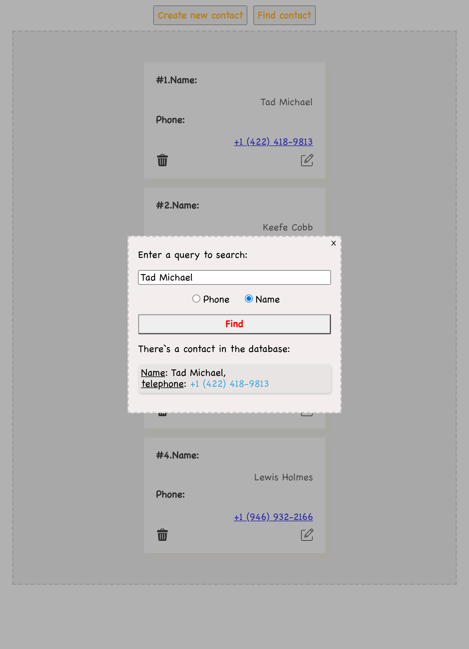 Phone Book search dialog