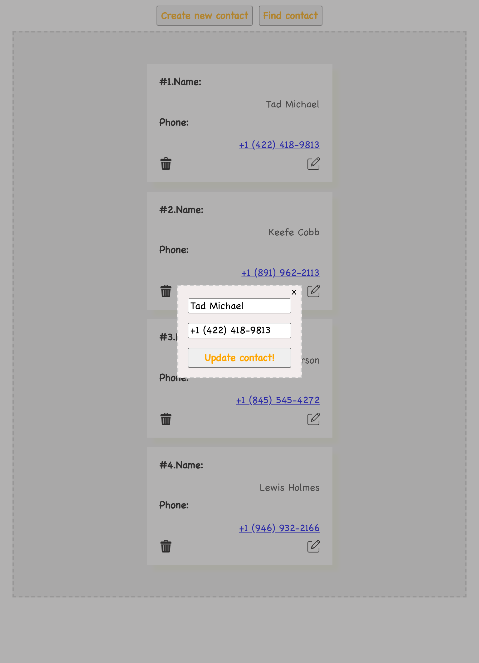 Phone Book update dialog